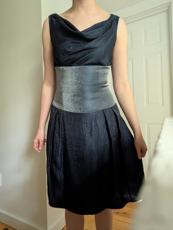 Adrianna Papell Dresses & Skirts - Vintage Navy Blue Two-toned Cowl Neck Dress With Drop Waist